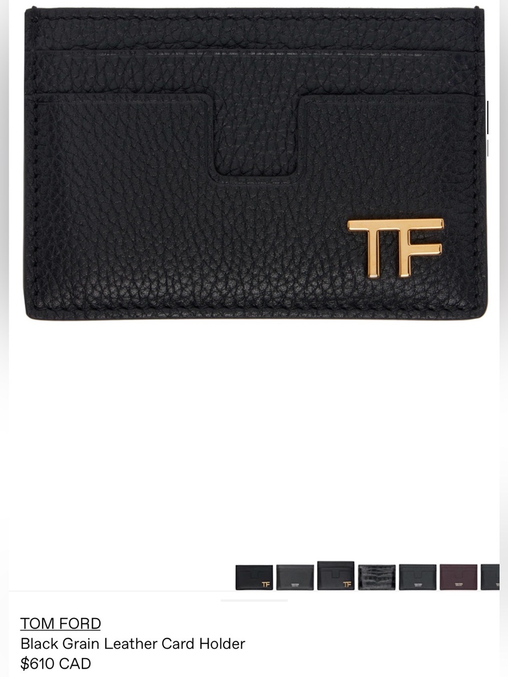 Tom Ford Black Leather Card Holder with Gold TF Logo